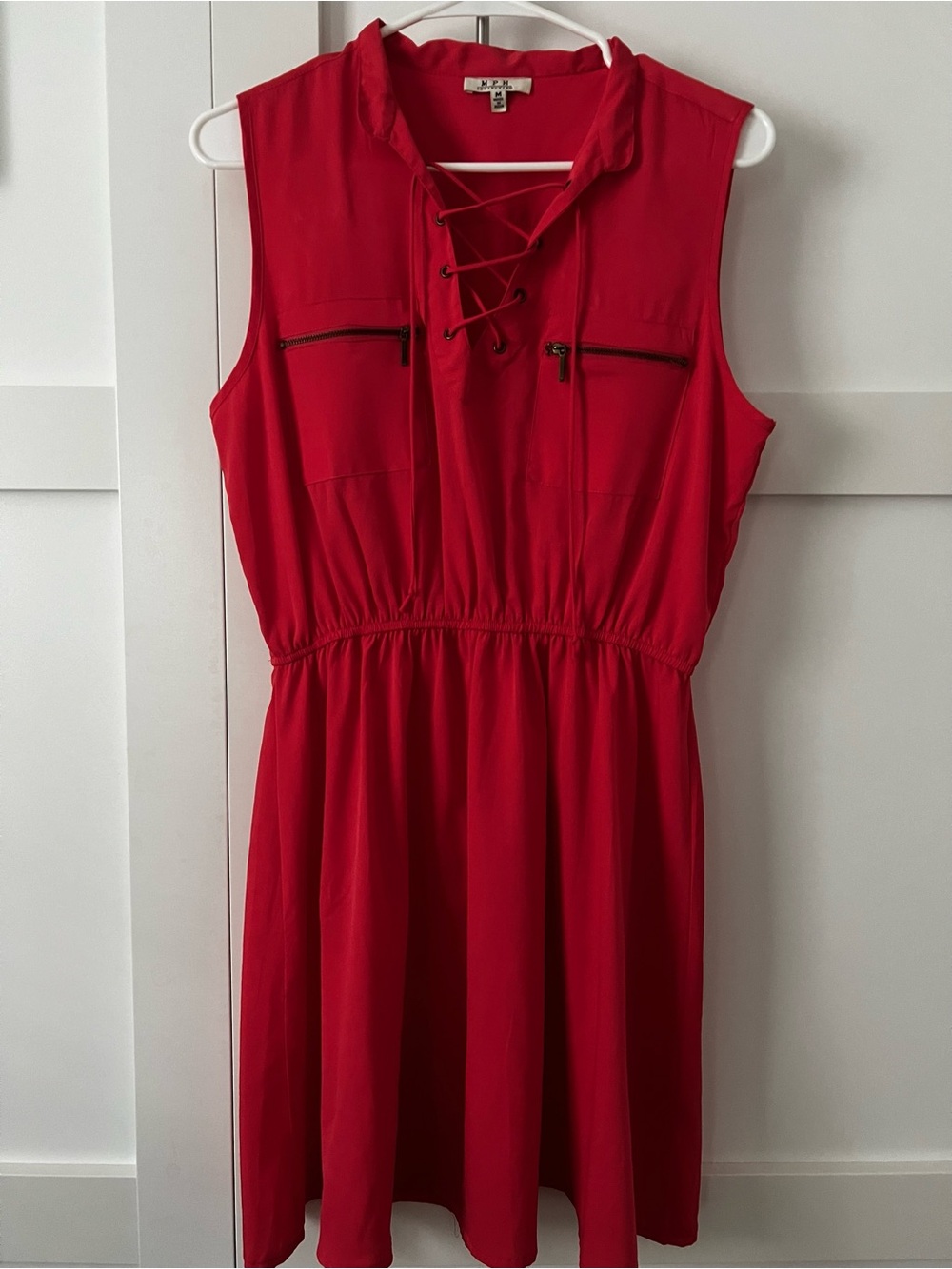 Red Sleeveless Lace-Up Waist Dress